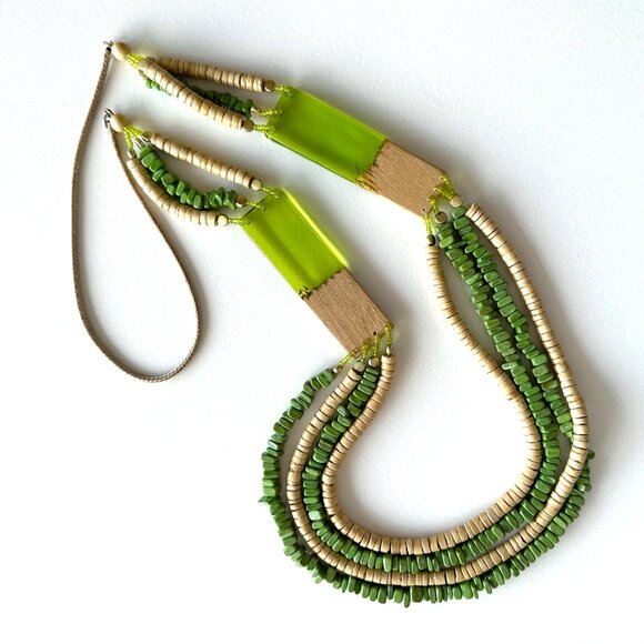 Italian Long Beaded Wood Necklace - Picture 1 of 9